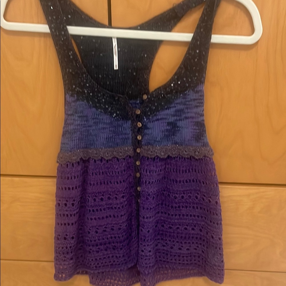 Purple and Black Women's Crochet Top